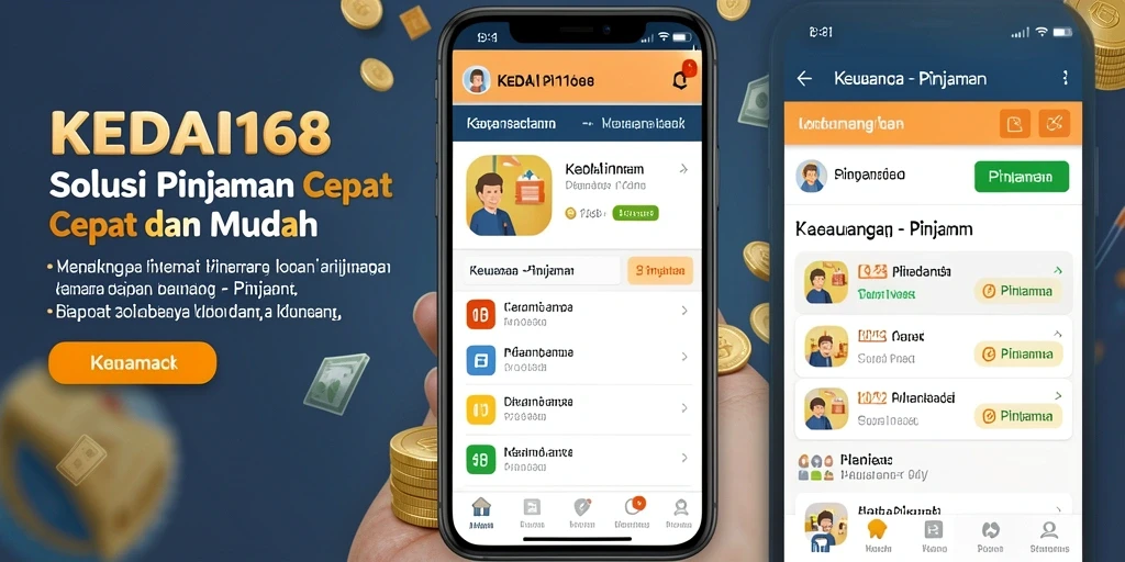 Tampilan antarmuka aplikasi KEDAI168 yang user-friendly dan informatif.