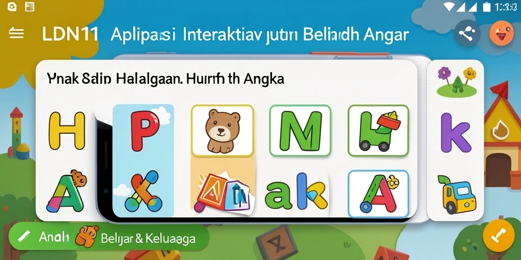 Antarmuka LDN11 yang ceria dan penuh warna untuk belajar huruf dan angka.