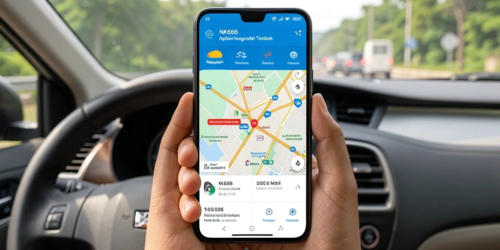 Antarmuka NK666 yang bersih dan fungsional untuk navigasi mobil.