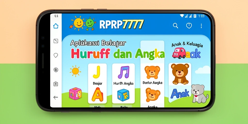 Tampilan antarmuka RPRP777 yang menarik untuk belajar huruf dan angka.